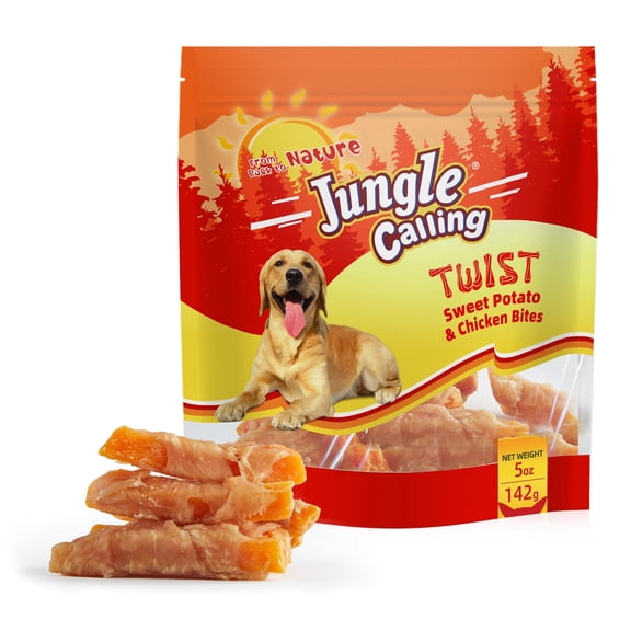 Jungle Calling Dog Treats, Chicken Wrapped Sweet Potato, Gluten and Grain Free, Chewy Dog Bites for Balanced Nutrition, 5 oz