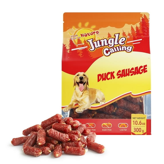Jungle Calling Duck Sausage Dog Treats, Single Ingredient Duck Jerky for Small & Medium Dogs, 10.6 oz