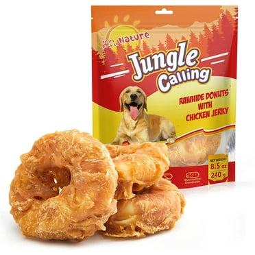Jungle Calling Dog Treats Long Lasting, Rawhide Chews for Dogs, Chicken Wrapped Rawhide Donuts, Chewy Snacks for Medium Large Dogs