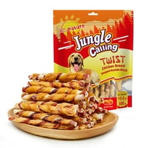 Jungle Calling Dog Treats, Natural Chicken Wrapped Rawhide Sticks, Grain-Free Training Rewards Chews