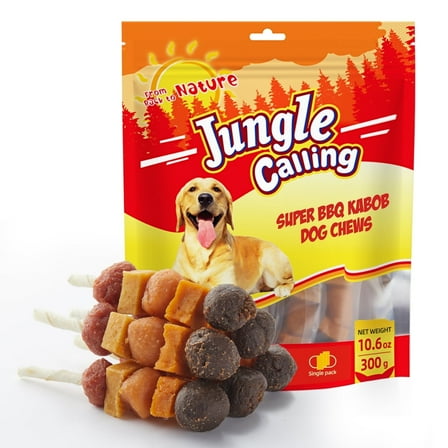 Jungle Calling Dog Treats, Snacks Kabobs, Chicken,Duck, Beef, Sweet Potato & Pumpkin,Rawhide Sticks 10.6 oz