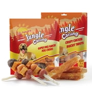 Jungle Calling Dog Treats Variety Pack | Multi-Flavor Meat Kabobs 4.2 oz + Chicken Wrapped Biscuits 5 oz | Training Rewards