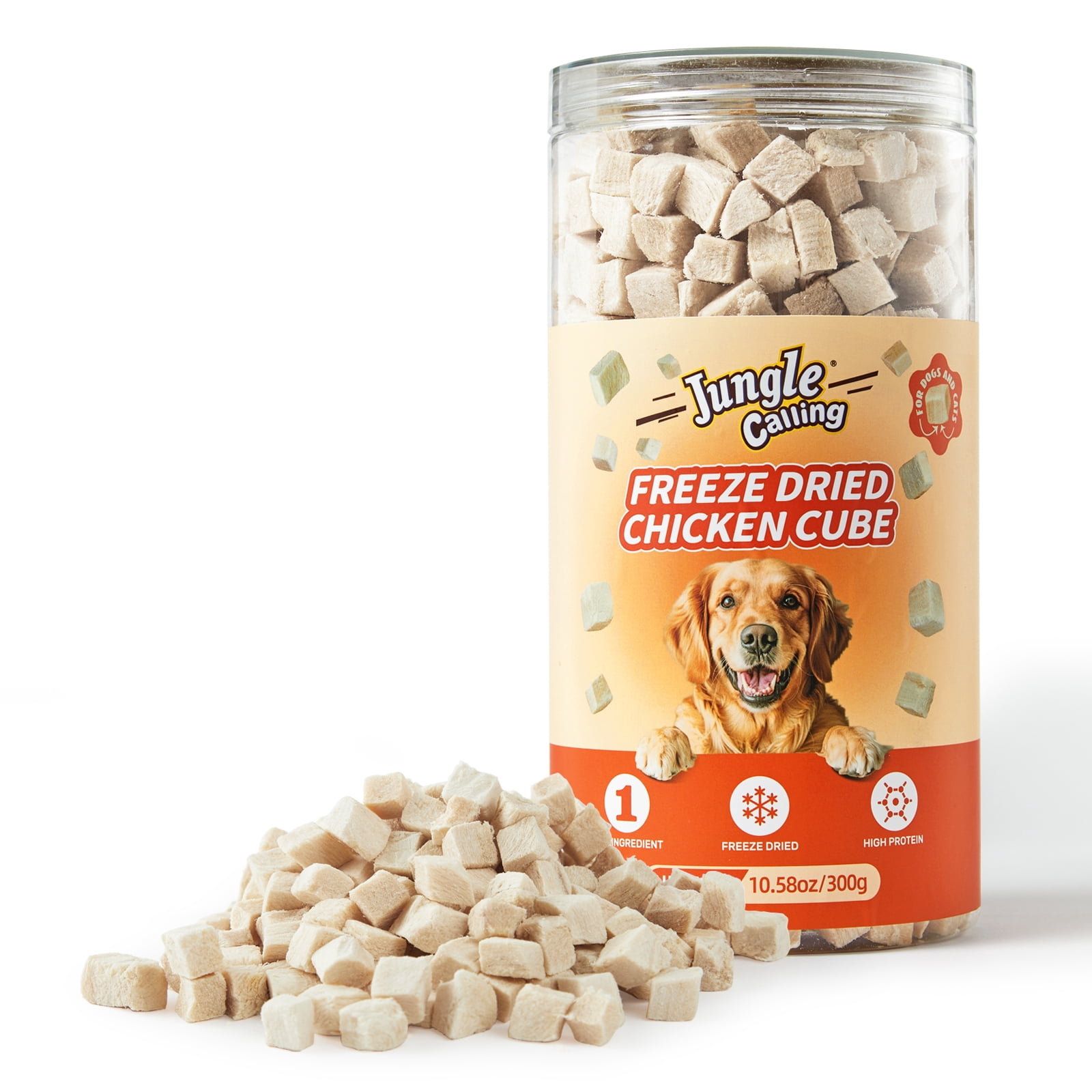 Jungle Calling Freeze Dried Cat and Dog Treats, Single Ingredient Chicken Cube Cat Treats, Dog Snacks for Training