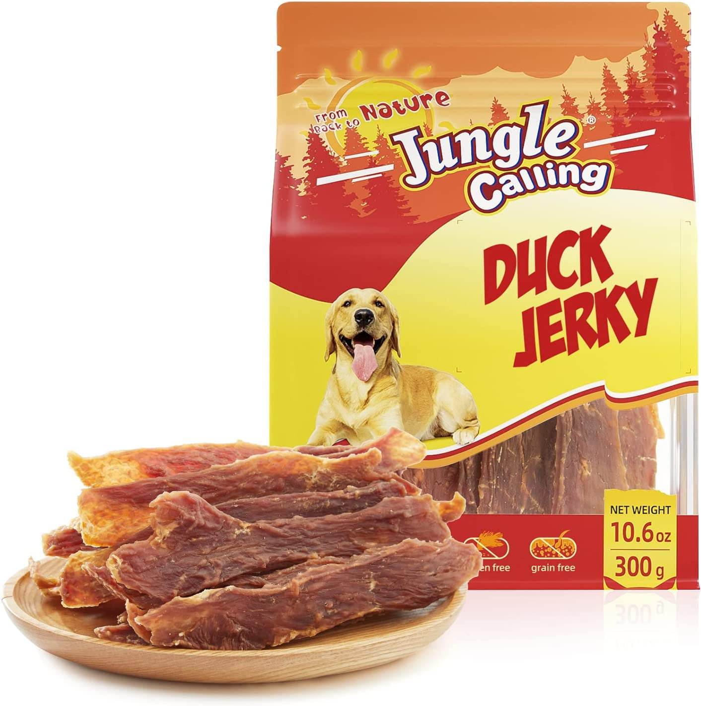 Jungle Calling Natural Dog Treats, Duck Jerky Slow Roasted Snacks for