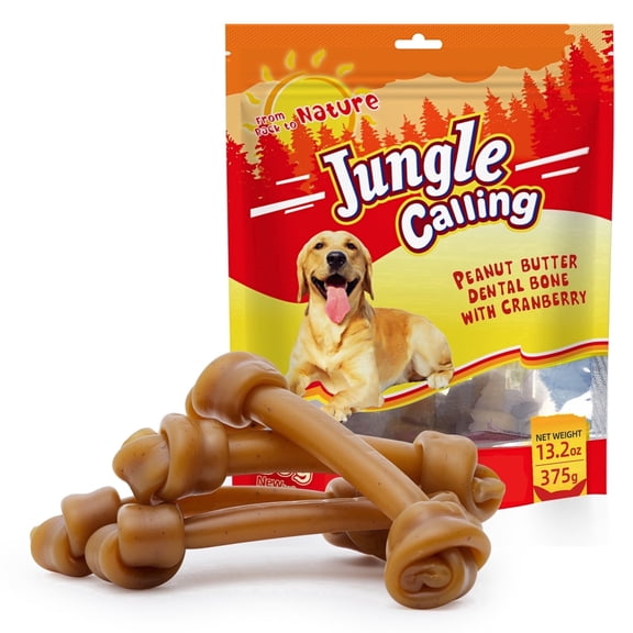 Jungle Calling 6.5-inch Peanut Butter Bones Rawhide-Free Dog Chews, 13.2-oz bag