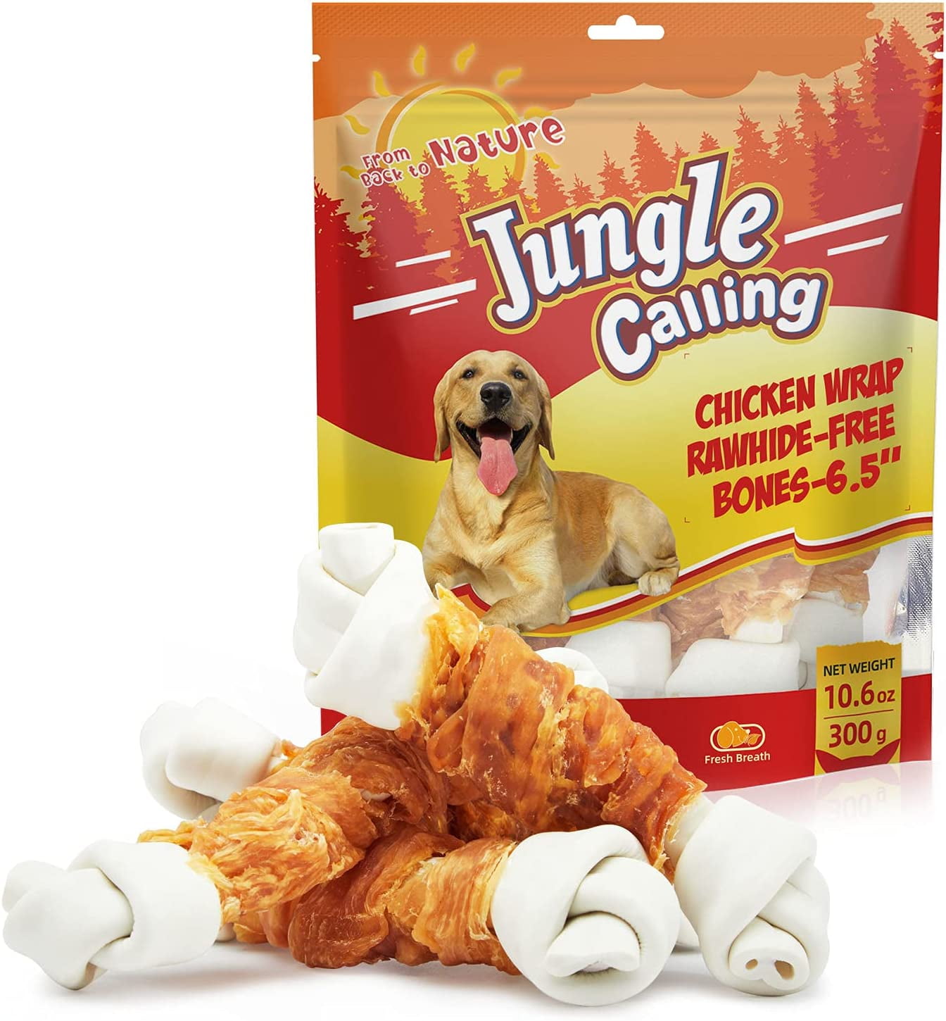 Jungle Calling Rawhide Free Chicken Wrapped Chew Dog Bones for Medium