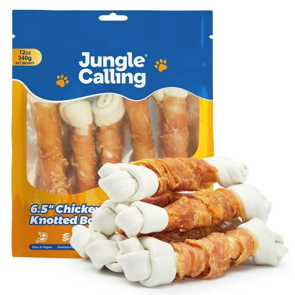 Jungle Calling Chicken Knotted Bones for Dogs Rawhide Free Chicken Wrapped Chew Dog Bones Training Treats, 12 oz