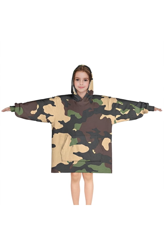 Jungle Camo Irregular Shapes Pattern Blanket Hoodies for Kids 6-13YR Oversize Wearable Blanket Hoodies for Boys Girls Teens