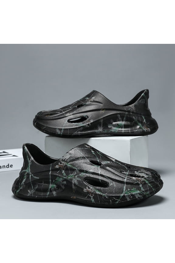 Jungle Camo Men's Clogs, Summer EVA Thick Sole Cut-out Slides, Trendy Closed-toe Water Shoes