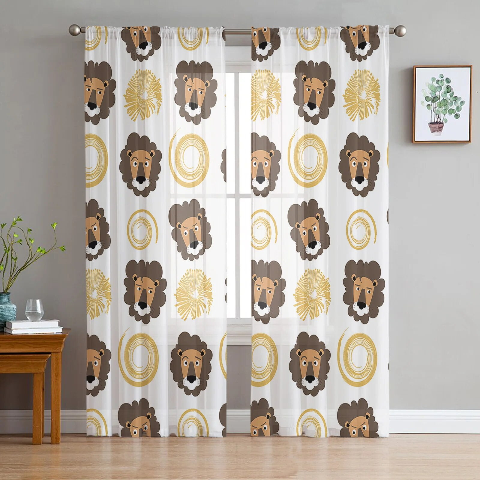 Jungle Cartoon Animal Lion Zebra Sheer Curtains for Living Room Child