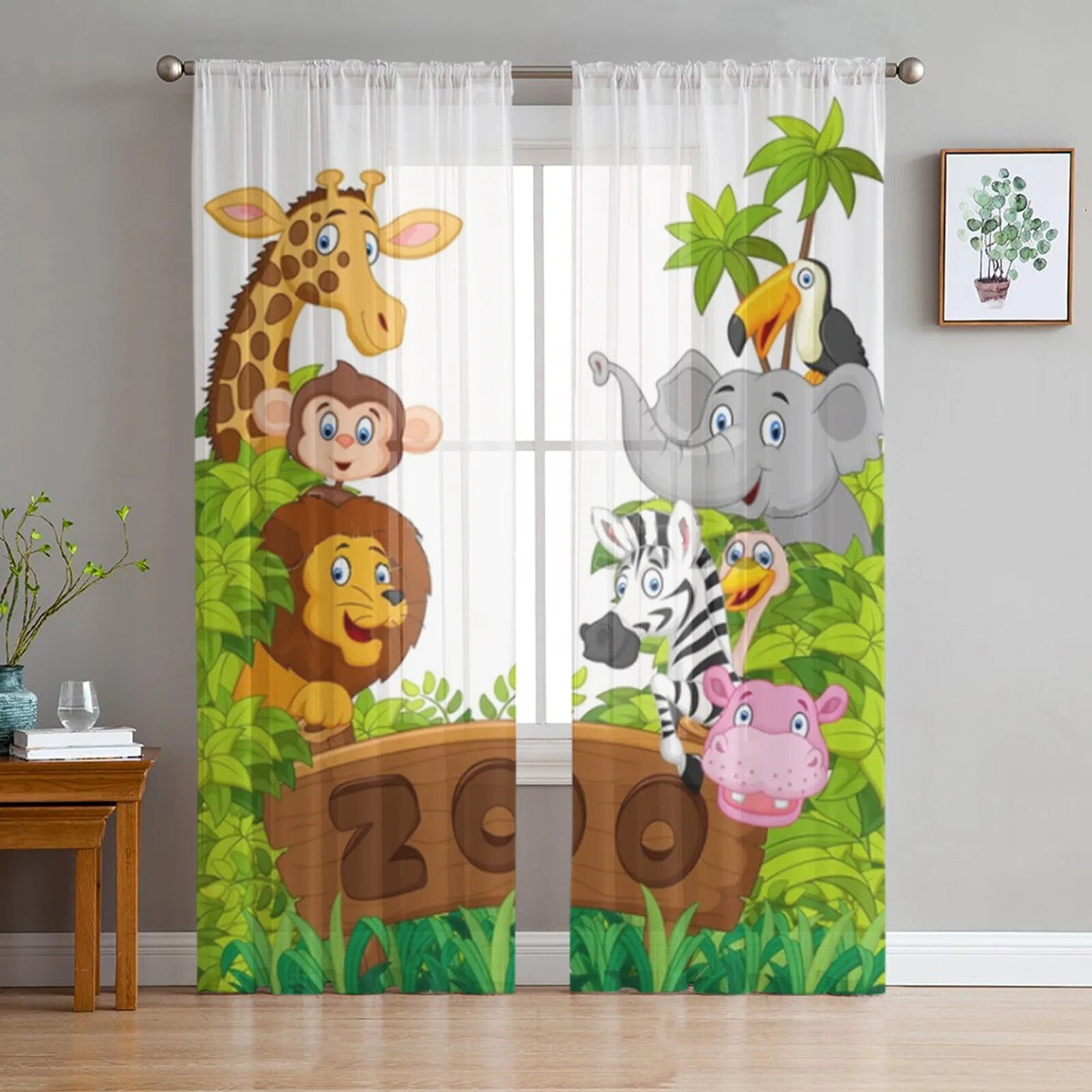 Jungle Cartoon Animal Lion Zebra Sheer Curtains for Living Room Child
