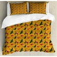 thumbnail image 1 of Jungle Cartoon Duvet Cover Set, Wildlife Themed Avian Art Folk Inspired Ornate Birds, Decorative 3 Piece Bedding Set with 2 Pillow Shams, Calking Size, Amber Hot Pink Emerald, by Ambesonne, 1 of 3