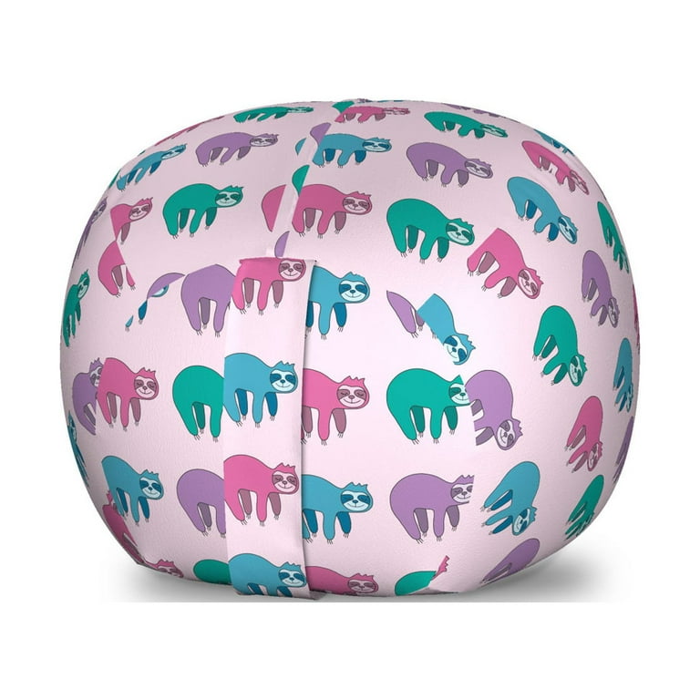 Jungle Cartoon Storage Toy Bag Chair, Symmetric Colorful Pattern of  Continuous Exotic Sloth Animal, Stuffed Animal Organizer Washable Bag,  Large Size, Pale Pink Multicolor, by Ambesonne 