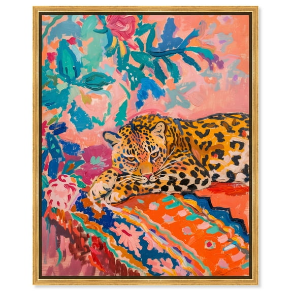 Jungle Cat in Color Canvas Maximalist Art by Art Remedy, Gold Frame, 20 x 24