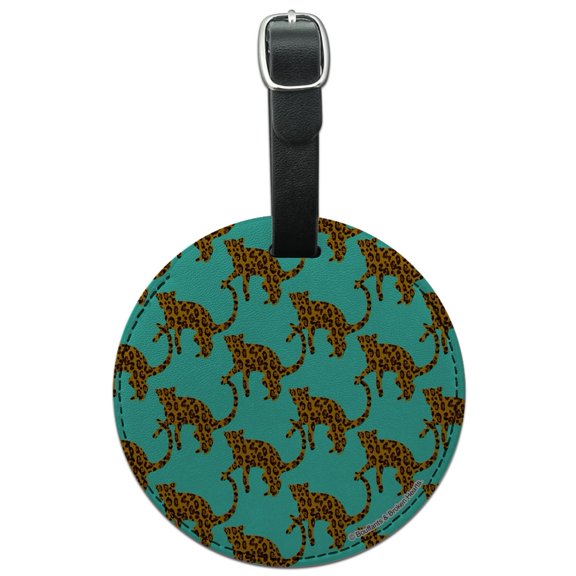 Jungle Cats Cheetah Round Leather Luggage Card Suitcase Carry-On ID Tag