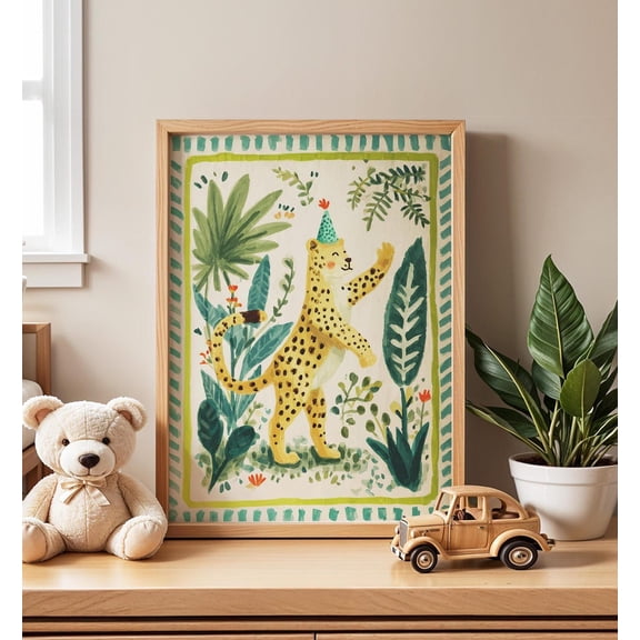 Jungle Cheetah Nursery Whimsical Illustration Safari Tropical Room Decor Unframed Paper Print