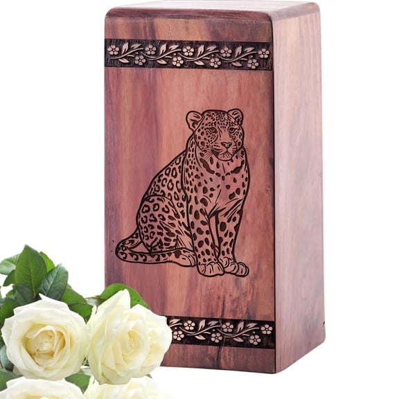 Jungle Cheetah Urn for Human Ashes/Pet Ash - Wooden Urns for Male/Female - Cremation Funeral Urns - Memorial Decorative Keepsake Urns - 10inch, Large Size - Single 1Pcs