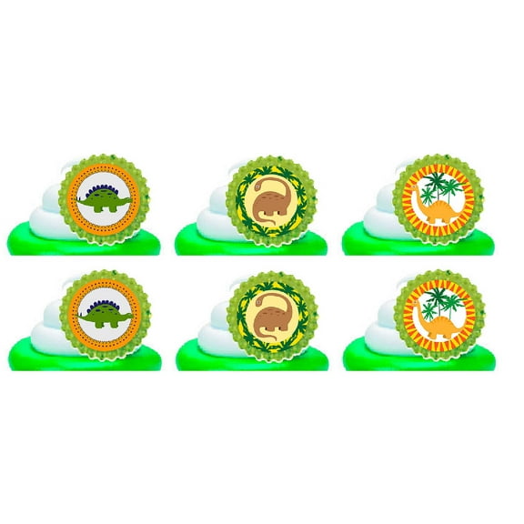 Jungle Dinosaur Easy Toppers Cupcake Decoration Party Favor Rings -24pk