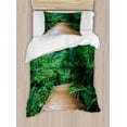 thumbnail image 1 of Jungle Duvet Cover Set, Deck Timber Jetty Exotic Getaway Wilderness Footpath Tropic Plants Rainforest, Decorative 2 Piece Bedding Set with 1 Pillow Shams, Twin Size, Pale Brown Green, by Ambesonne, 1 of 3