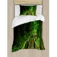 thumbnail image 1 of Jungle Duvet Cover Set Twin Size, Rainforest in Thailand Foliage Greenery Wooden Pathway Trekking Primeval Ancient, Decorative 2 Piece Bedding Set with 1 Pillow Sham, Green Brown, by Ambesonne, 1 of 3