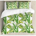 thumbnail image 1 of Jungle Duvet Cover Set, Vintage Tropical Palm Jungle Colored Exotic Leaf Foliage Forest Themed Print, Decorative 3 Piece Bedding Set with 2 Pillow Shams, Queen Size, Fern Green Lime, by Ambesonne, 1 of 3