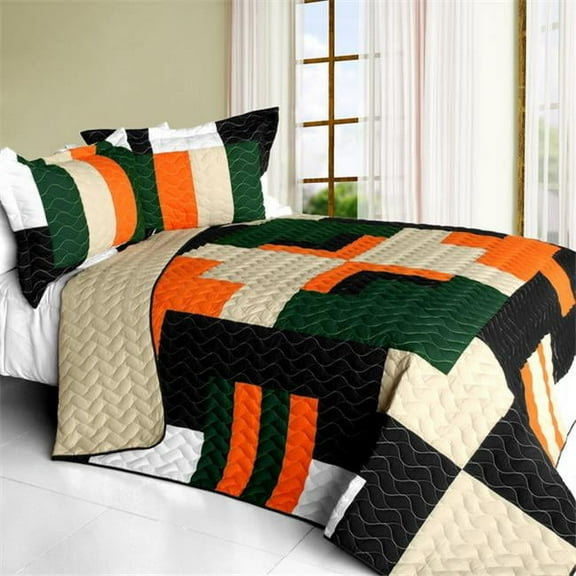 Jungle Exploration - 3 Pieces Vermicelli - Quilted Patchwork Quilt Set  Full & Queen Size - Multicolor