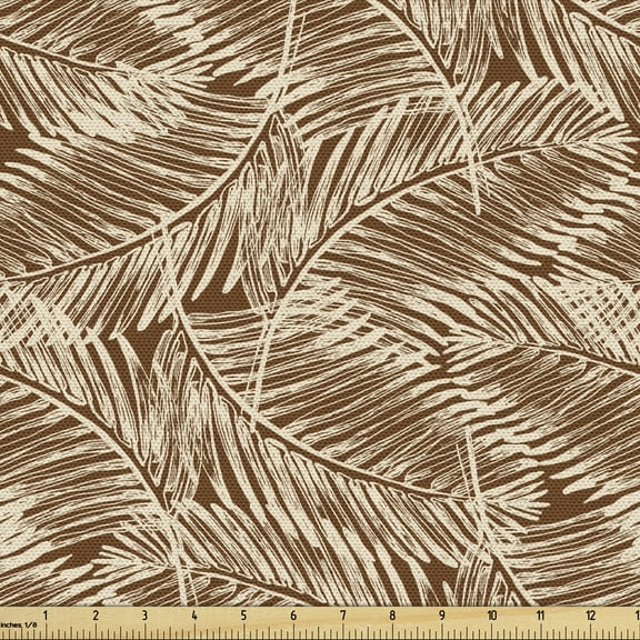 Jungle Fabric by the Yard, Retro Vintage Style Sketch Palm Leaves Subtropical Plant Brazil Rainforest, Decorative Upholstery Fabric for Chairs & Home Accents, 1 Yard, Pale Brown and Beige by Ambesonne