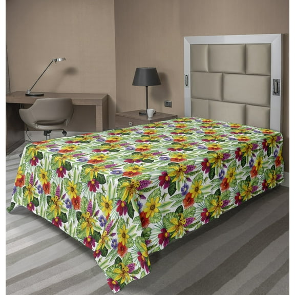 Ambesonne Jungle Flat Sheet, Lily Hibiscus Monstera, Twin Size, Multicolor
