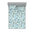 thumbnail image 1 of Jungle Flowers Fitted Sheet & Pillow Sham Set, Neutral Colors Boho Lily Flowers Pattern on Sky Tone Backdrop, Decorative Printed 3 Piece Bedding Decor, Full, Pale Azure Blue Pale Grey, by Ambesonne, 1 of 2