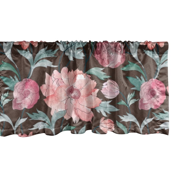 Jungle Flowers Window Valance, Watercolor Blooming Floral in Boho Forest with Leaves Greenery, Curtain Valance for Kitchen Bedroom with Rod Pocket, 54" X 18", Laurel Green Coral Taupe, by Ambesonne