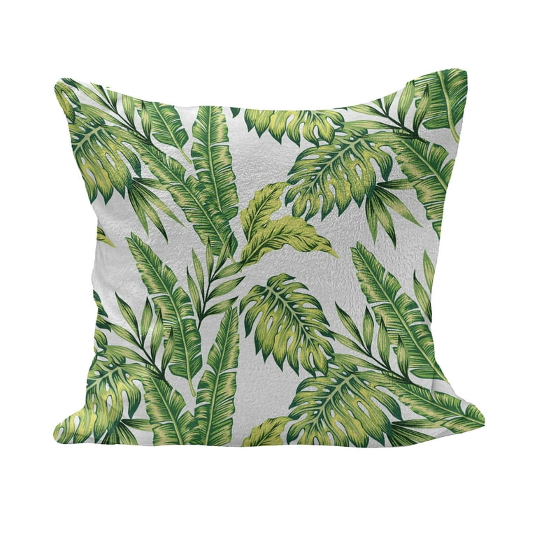 Jungle Fluffy Throw Pillow Cushion Cover Bamboo Palm Plants Jungle Colored Exotic Leaf Foliage Tropical Forest Theme Decorative Square Pillow Case