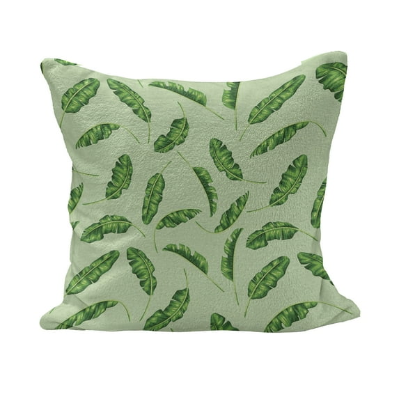 Jungle Fluffy Throw Pillow Cushion Cover, Palm Leaves Oceanic Climate Theme Florets Rainforest Environment Design, Decorative Square Accent Pillow Case, 16" x 16", Fern and Pale Green, by Ambesonne