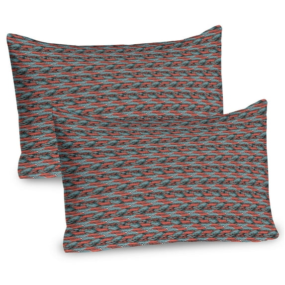 Jungle Foliage Pillow Sham Set of 2, Tropical Pattern of Digitally Generated Abstract Palm Leaves, Quality Microfiber Bedding Item for All Seasons, 26" x 20", Burnt Sienna Sky Blue, by Ambesonne