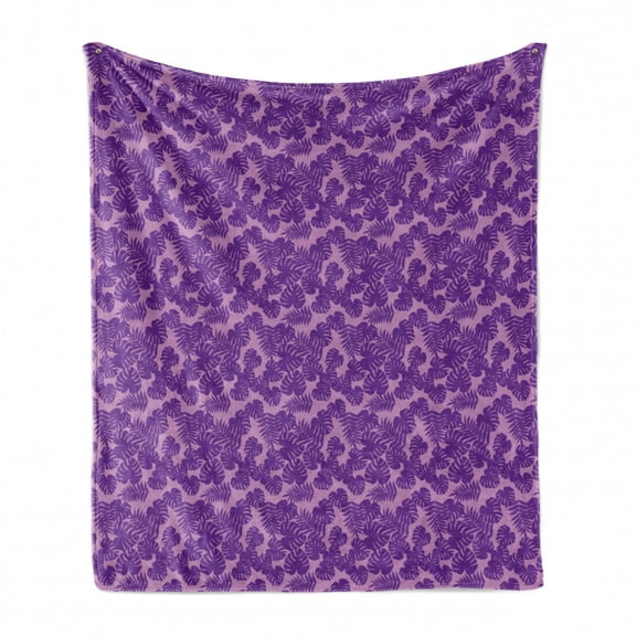 Jungle Foliage Soft Flannel Fleece Blanket, Repetitive Pattern of Abstract Colored Exotic Leaves Repetition in Violet, Cozy Plush for Indoor and Outdoor Use, 70" x 90", Pink Purple, by Ambesonne