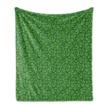 Jungle Foliage Soft Flannel Fleece Throw Blanket, Nature Inspired Pattern with Tropic Hawaiian Plantation Leaves, Cozy Plush for Indoor and Outdoor Use, 60" x 80", Green Lime Green, by Ambesonne