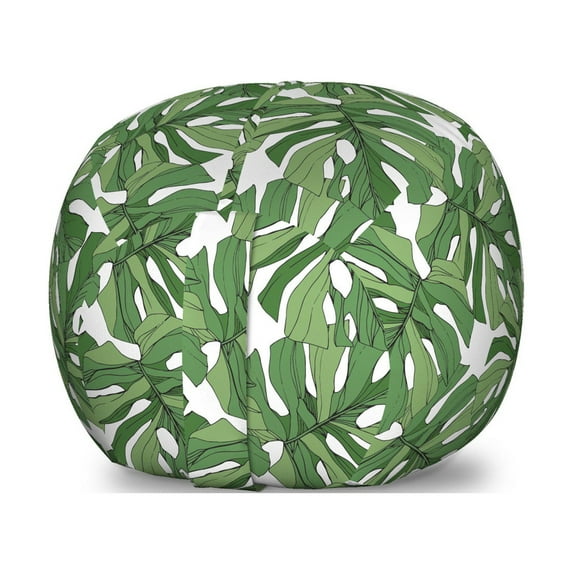 Jungle Foliage Storage Toy Bag Chair, Demonstration of Beach Setting Tree Leaves Pattern in Cartoon, Stuffed Animal Organizer Washable Bag, Small Size, Fern Green Peacock Green, by Ambesonne