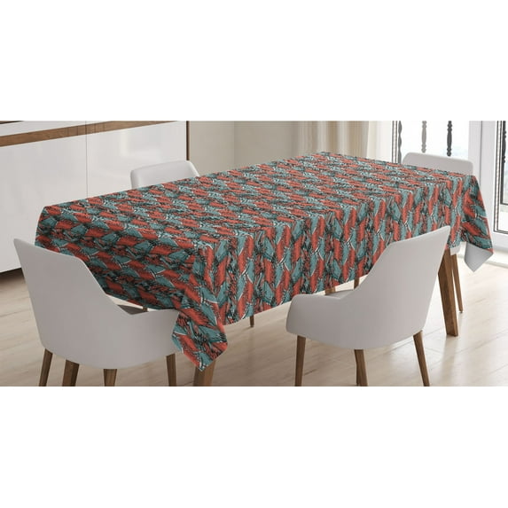 Jungle Foliage Tablecloth, Tropical Pattern of Digitally Generated Abstract Palm Leaves, Rectangle Satin Table Cover Accent for Dining Room and Kitchen, 52" X 70", Burnt Sienna Sky Blue, by Ambesonne