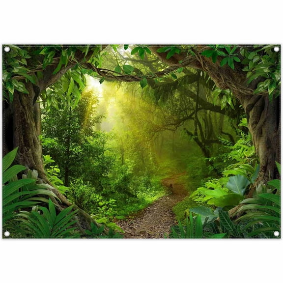 Jungle Forest Background Banner with Tropical Rainforest Natural Scenery