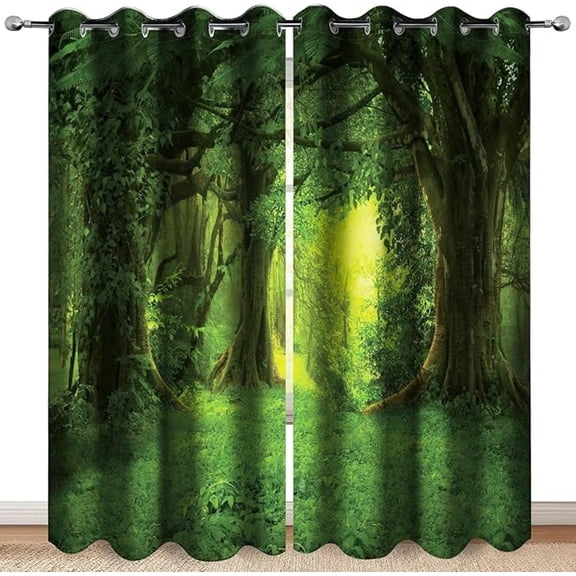 Jungle Forest Blackout Curtains Tropical Green Trees Woodland Nature Landscape Scenery Decor Rainforest Plant Drape For Home Bedroom Living Room Grommet Window Drapes 26"W x 63"L (Pack of 2)