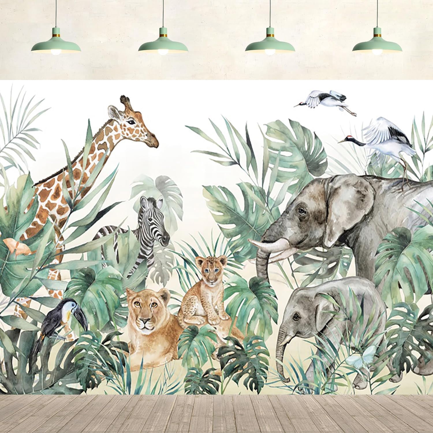 Jungle Forest Safari Backdrop Animal Elephant Loin Green Plants ...