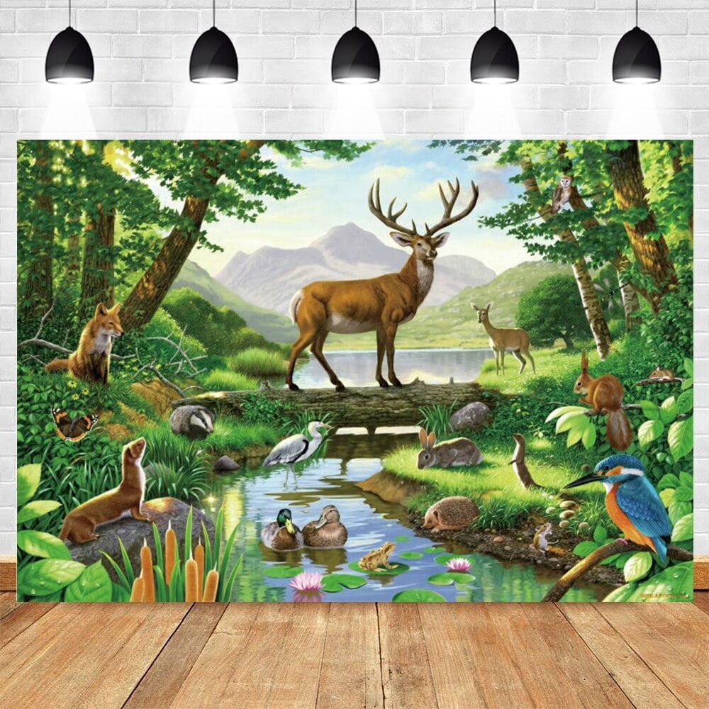 Jungle Forest Wild One Safari Animal Party Backdrop Newborn Baby Shower ...