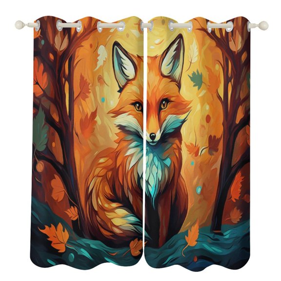 Jungle Fox Cartoon Pattern 2 Panels 3D Printing Pattern Curtain for Bedroom Living Room Kitchen Window Decoration Home