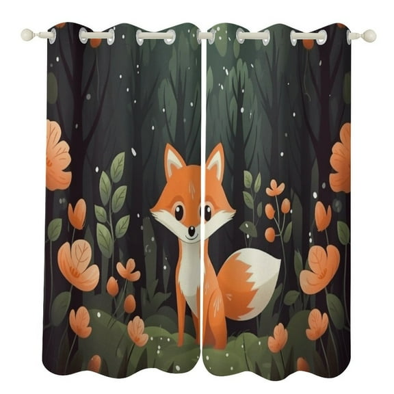Jungle Fox Cartoon Pattern 2 Panels Curtains for Bedroom Living Room Drapes Kitchen Window Curtain Home Decor