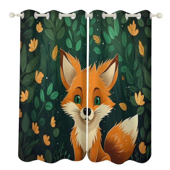 Jungle Fox Cartoon Pattern 2 Panels Curtains for Bedroom Living Room Drapes Kitchen Window Curtain Home Decor