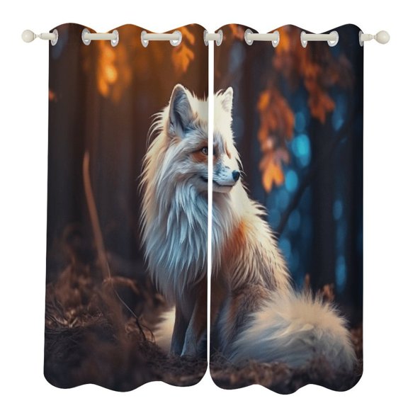 Jungle Fox Cartoon Pattern Blackout Window Curtains for Bedroom Living Room Kicthen High Shading 2 Panels