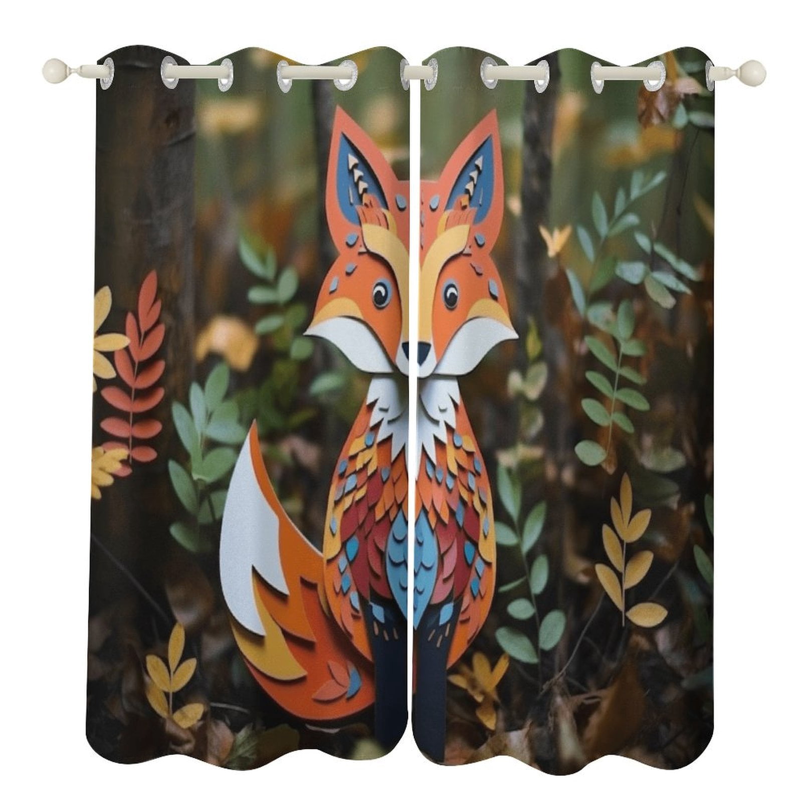Fox Window Jungle Fox Cartoon Pattern Curtains Aesthetic Envrionmental Friendly ...