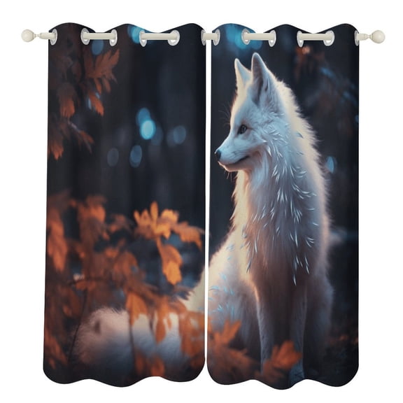 Jungle Fox Cartoon Pattern Curtains Aesthetic Envrionmental Friendly Picture, Living Room Bedroom Window Drapes 2 Panel Set