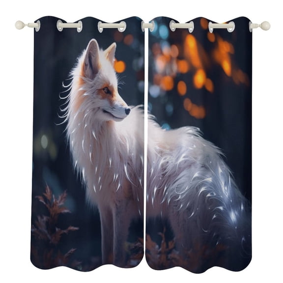 Jungle Fox Cartoon Pattern Curtains Watercolor Theme Window Curtains Grommet Blackout Drapes for Living Room Bedroom