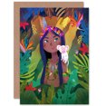 thumbnail image 1 of Jungle Girl Flowers Monkey Greetings Card Plus Envelope Blank inside, 1 of 3