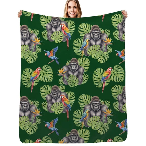 Jungle Gorilla Parrot Print Flannel Blankets Soft Throw Blanket Winter Travel Office Outdoor Bedspread